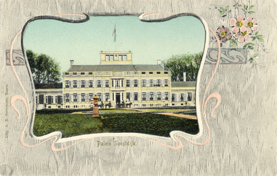 14133 Fantasiekaart met als voorstelling: een gezicht op de voorgevel van Paleis Soestdijk te Soestdijk (gemeente ...